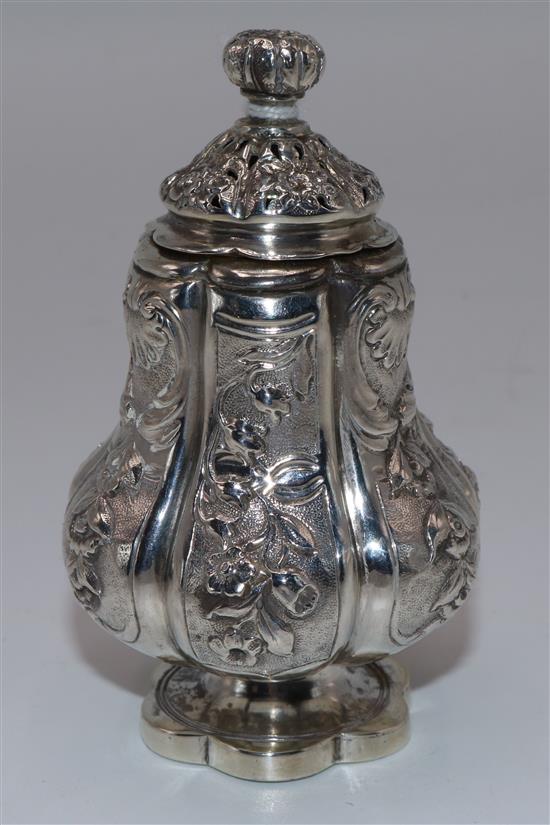 George IV embossed silver pepper, London 1829